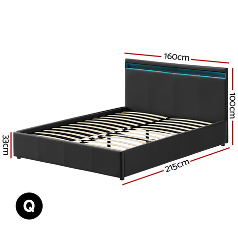 Artiss Bed Frame Queen Size LED Gas Lift Black COLE Chez Guru
