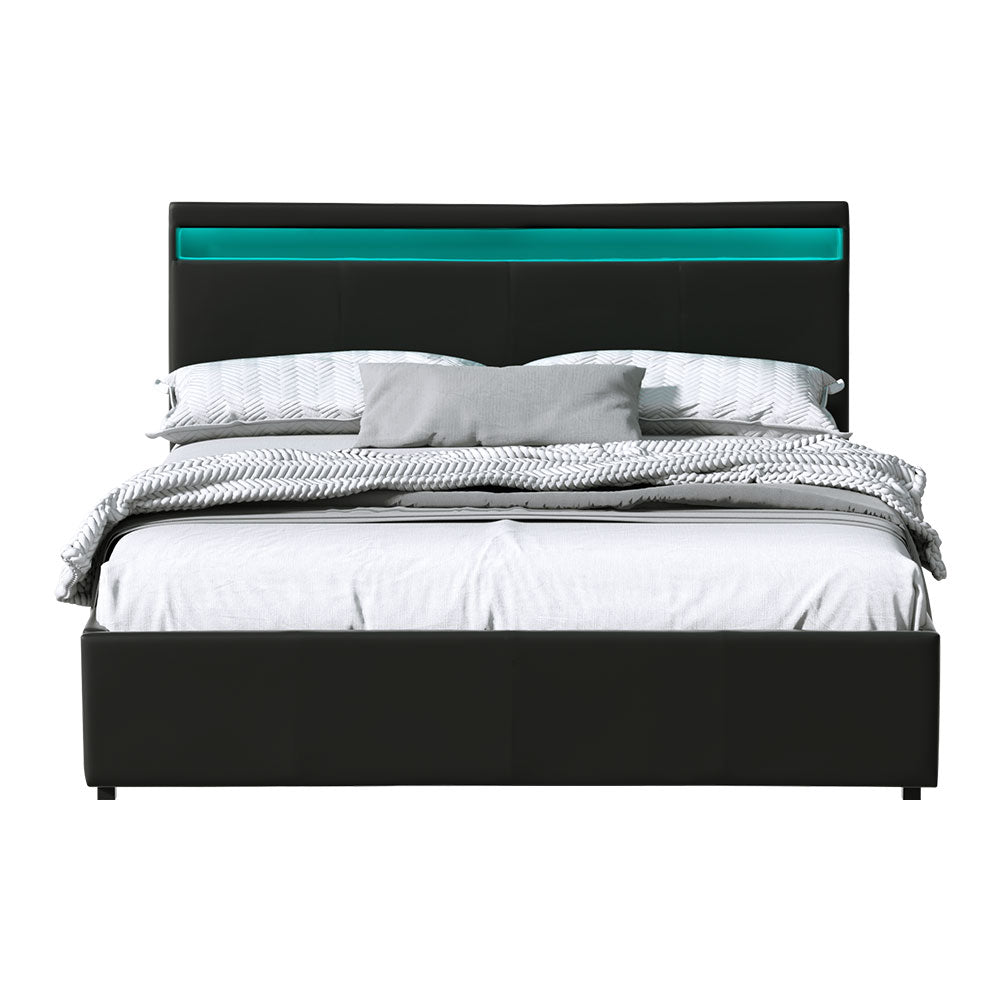 Artiss Bed Frame Queen Size LED Gas Lift Black COLE Chez Guru