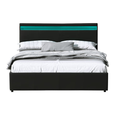 Artiss Bed Frame Queen Size LED Gas Lift Black COLE Chez Guru