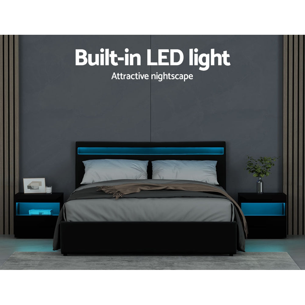 Artiss Bed Frame Queen Size LED Gas Lift Black COLE Chez Guru