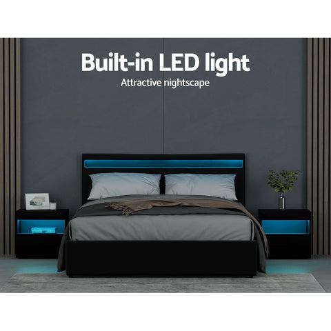 Artiss Bed Frame Queen Size LED Gas Lift Black COLE Chez Guru