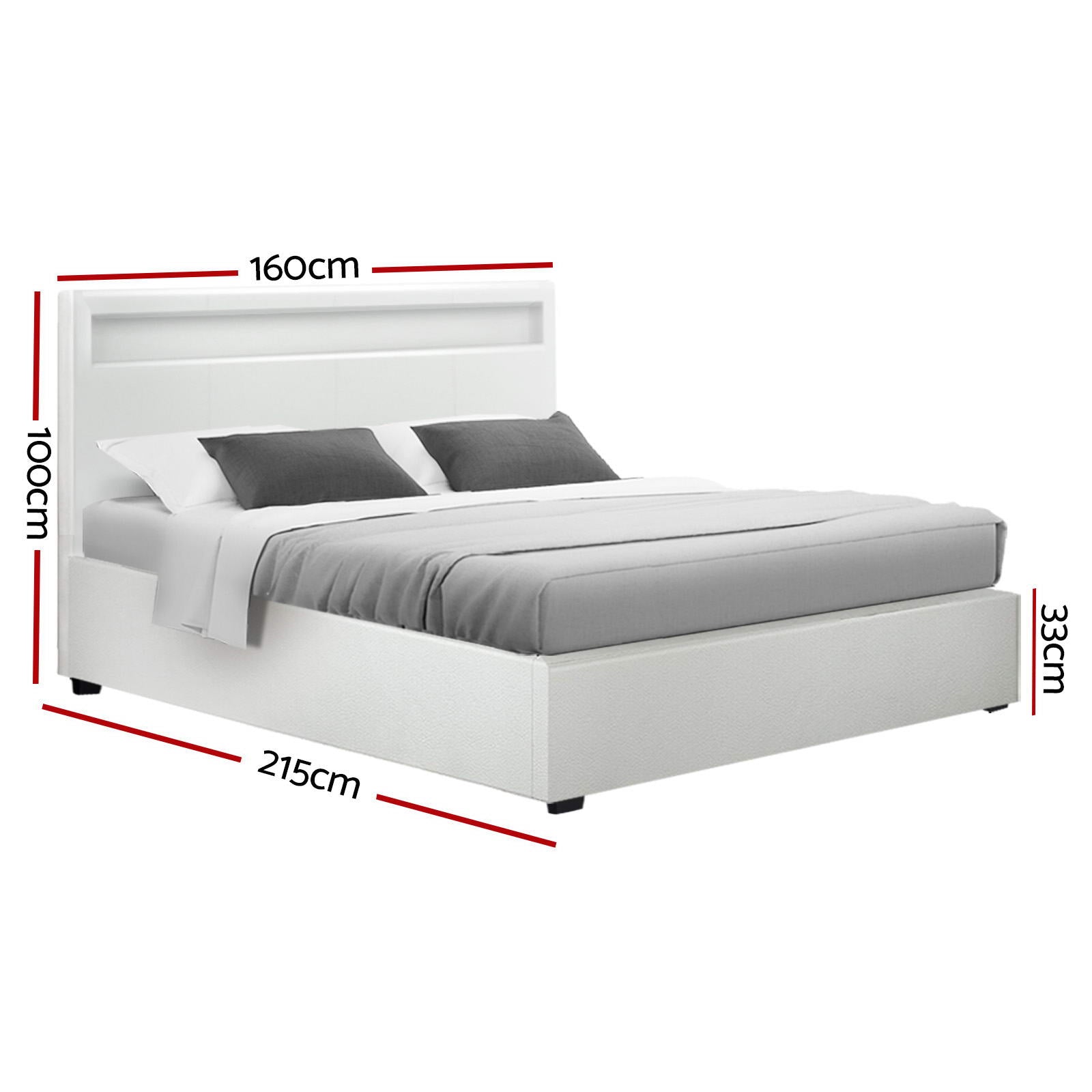 Artiss Bed Frame Queen Size LED Gas Lift White COLE Chez Guru