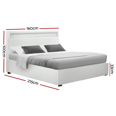 Artiss Bed Frame Queen Size LED Gas Lift White COLE Chez Guru