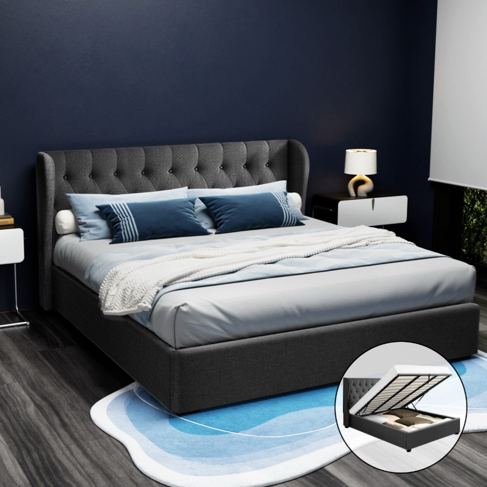 Artiss Bed Frame King Size Gas Lift Charcoal ISSA Chez Guru