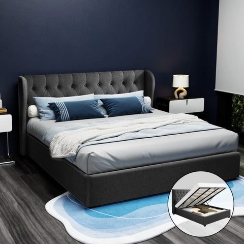 Artiss Bed Frame King Size Gas Lift Charcoal ISSA Chez Guru