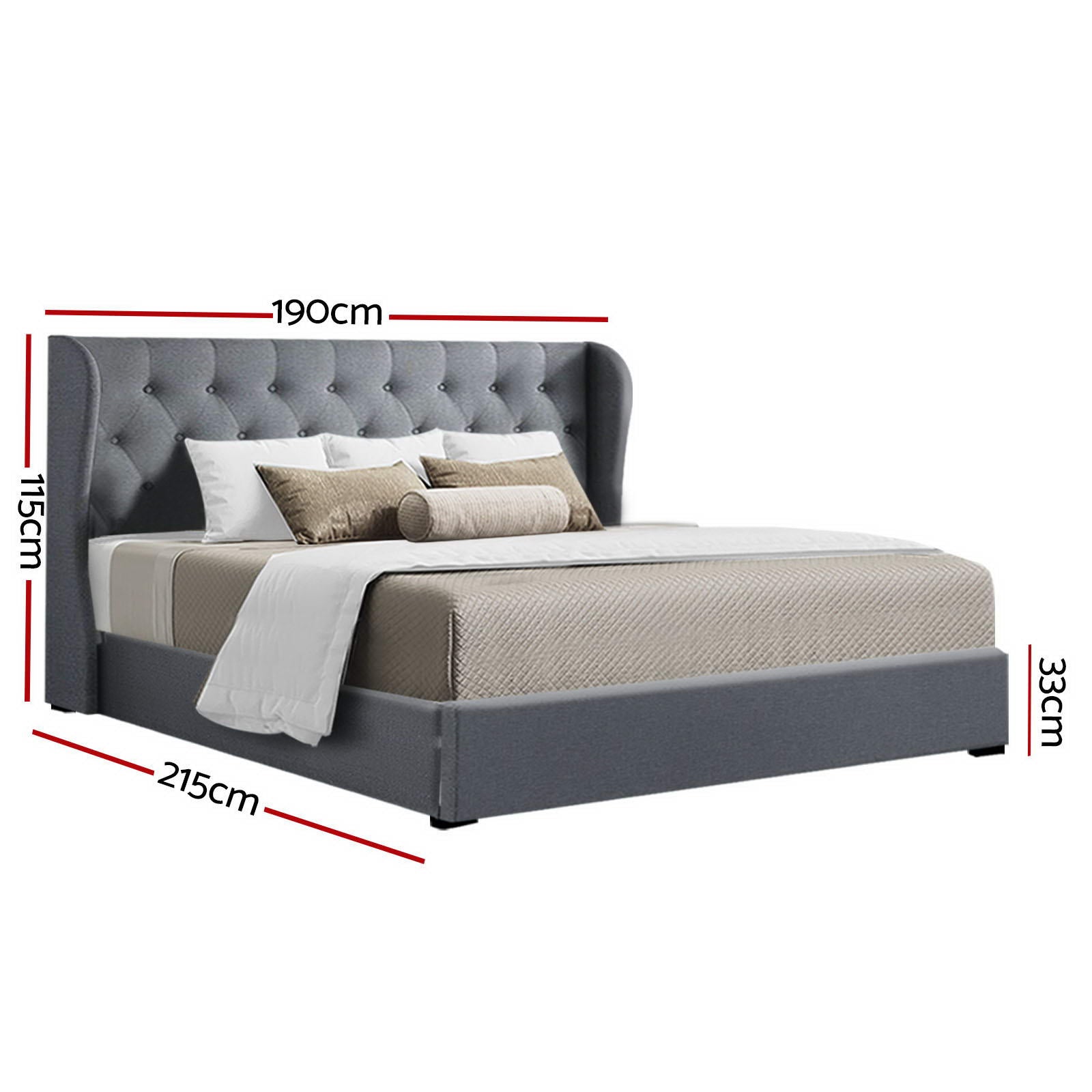 Artiss Bed Frame King Size Gas Lift Grey ISSA Chez Guru