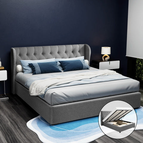 Artiss Bed Frame King Size Gas Lift Grey ISSA Chez Guru