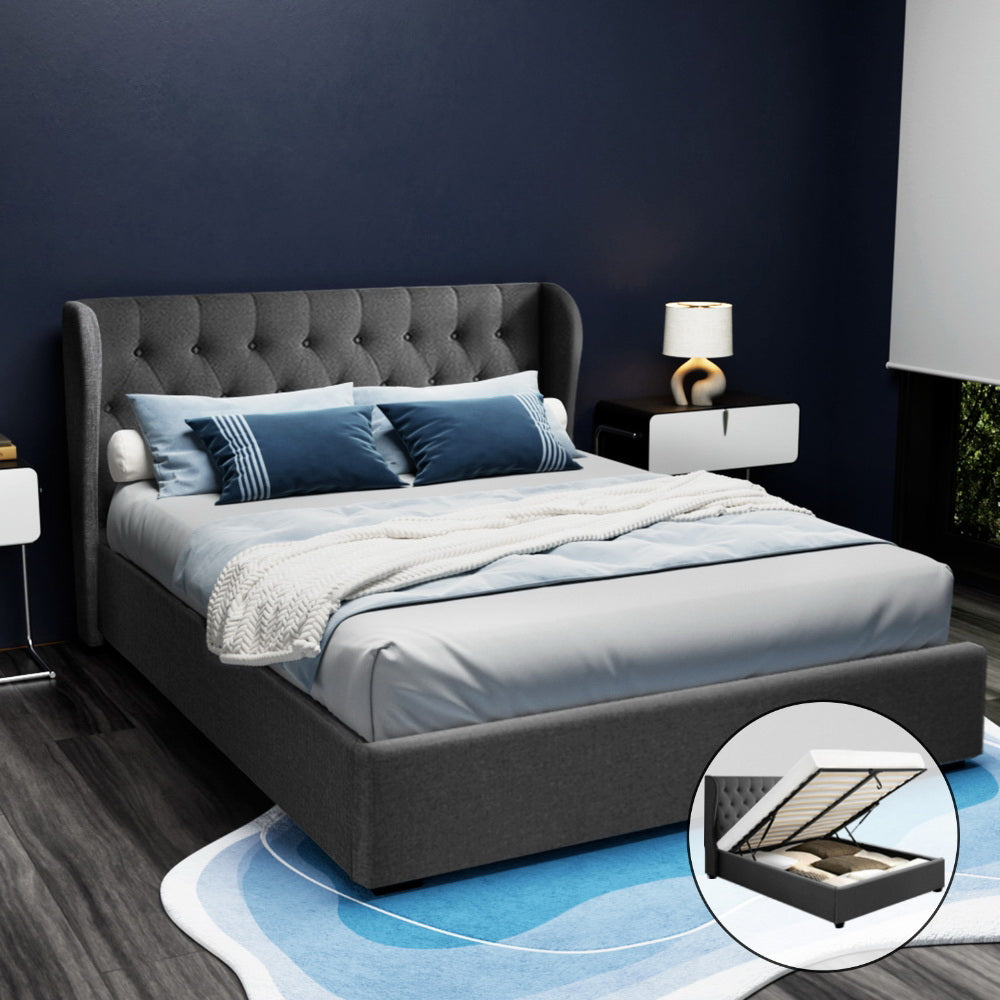 Artiss Bed Frame Queen Size Gas Lift Charcoal ISSA Chez Guru