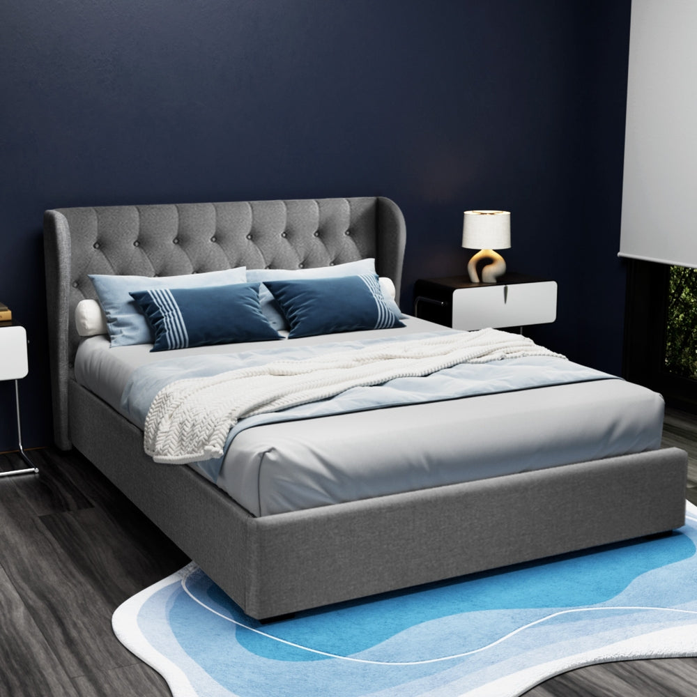 Artiss Bed Frame Queen Size Gas Lift Grey ISSA Chez Guru