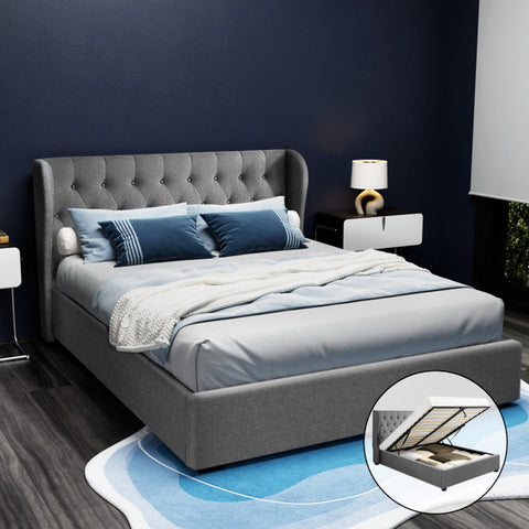 Artiss Bed Frame Queen Size Gas Lift Grey ISSA Chez Guru