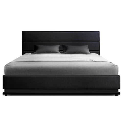Artiss Bed Frame Double Size LED Gas Lift Black LUMI Chez Guru