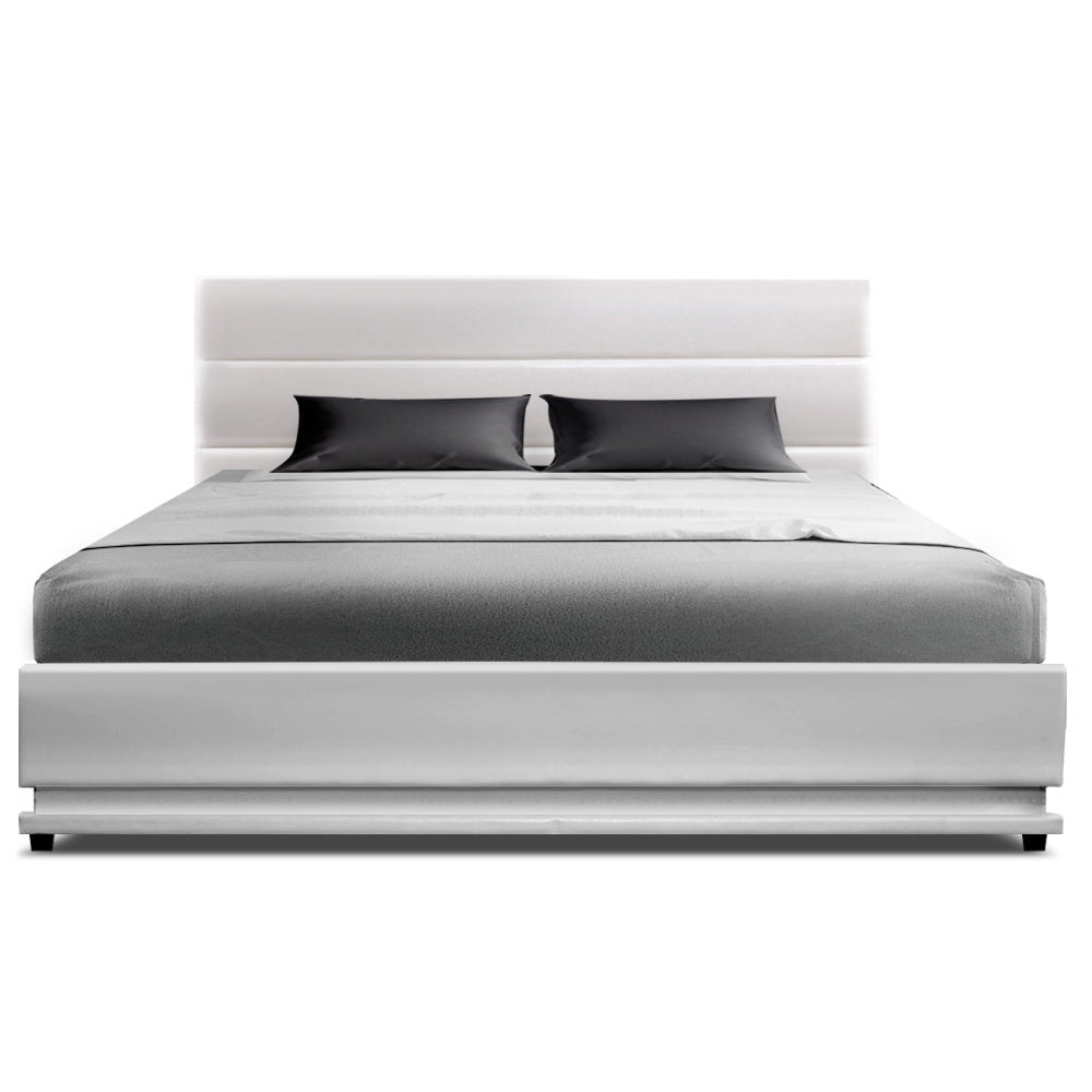 Artiss Bed Frame Double Size LED Gas Lift White LUMI Chez Guru
