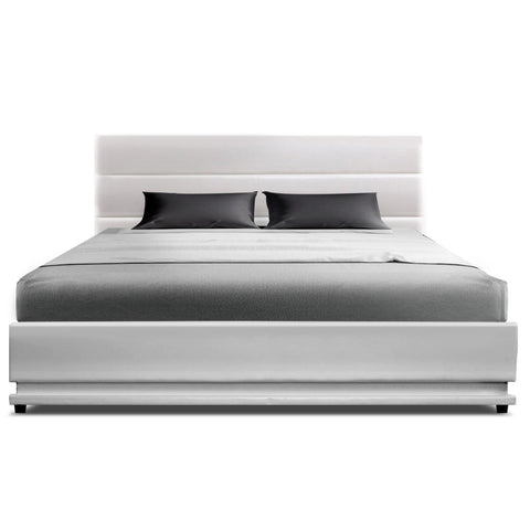 Artiss Bed Frame Double Size LED Gas Lift White LUMI Chez Guru