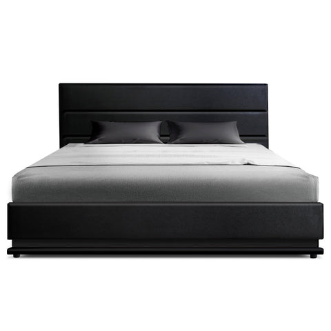 Artiss Bed Frame King Size LED Gas Lift Black LUMI Chez Guru