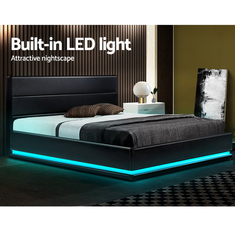 Artiss Bed Frame King Size LED Gas Lift Black LUMI Chez Guru