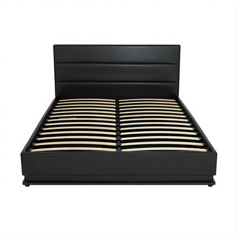 Artiss Bed Frame Queen Size LED Gas Lift Black LUMI