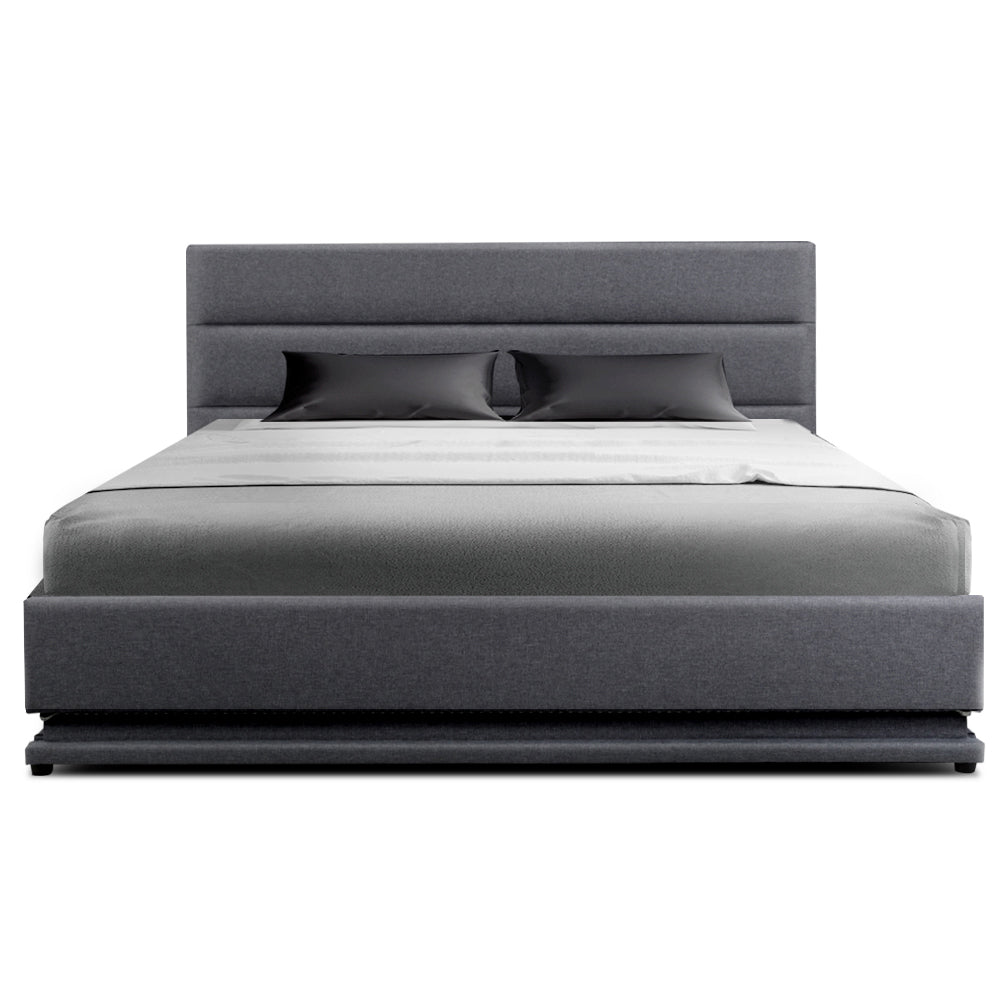 Artiss Bed Frame Queen Size LED Gas Lift Grey LUMI Chez Guru