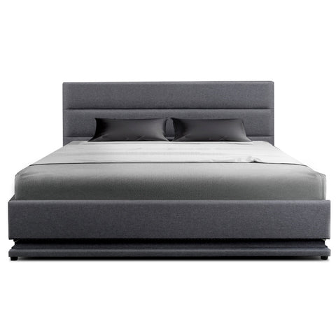 Artiss Bed Frame Queen Size LED Gas Lift Grey LUMI Chez Guru