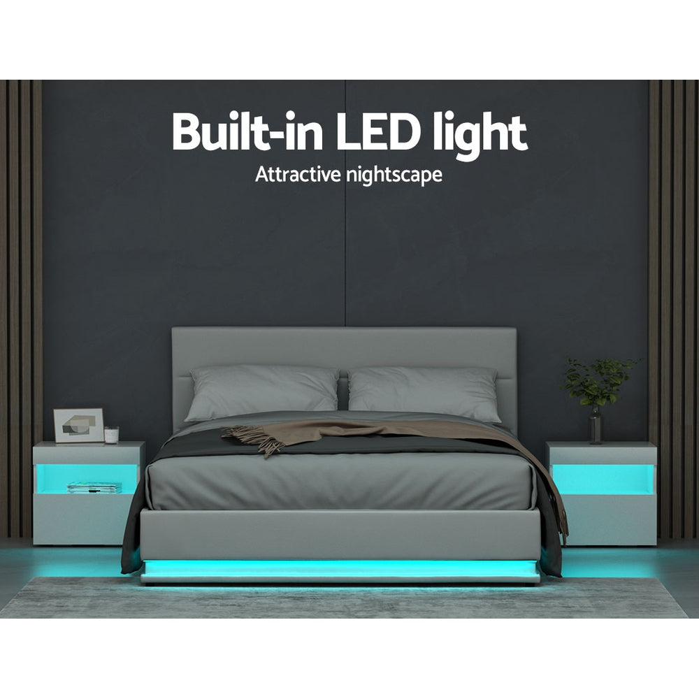 Artiss Bed Frame Queen Size LED Gas Lift White LUMI Chez Guru