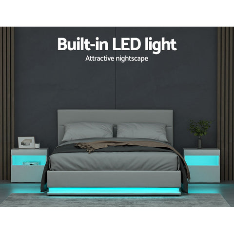 Artiss Bed Frame Queen Size LED Gas Lift White LUMI Chez Guru
