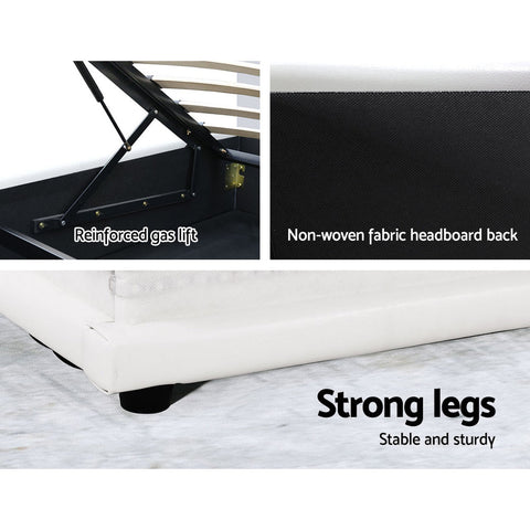 Artiss Bed Frame Queen Size LED Gas Lift White LUMI Chez Guru