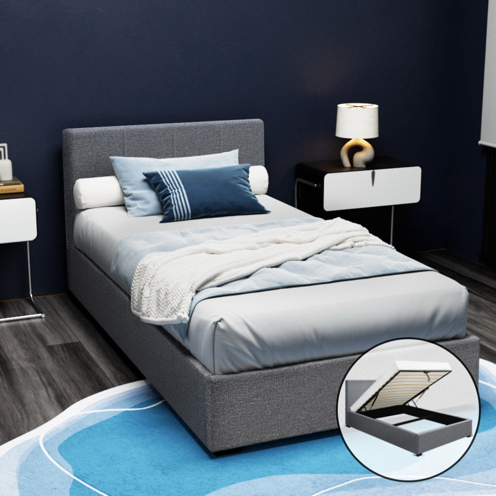 Artiss Bed Frame King Single Size Gas Lift Grey NINO Chez Guru