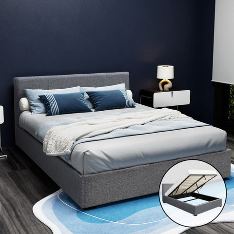 Artiss Bed Frame Queen Size Gas Lift Grey NINO Chez Guru