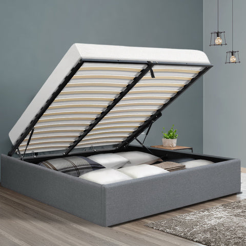 Artiss Bed Frame Double Size Gas Lift Base Grey TOKI Chez Guru