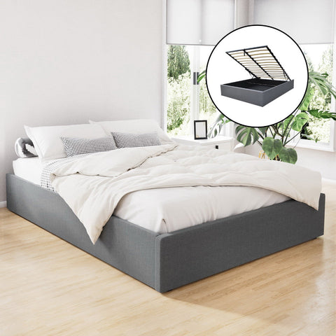 Artiss Bed Frame Double Size Gas Lift Base Grey TOKI Chez Guru