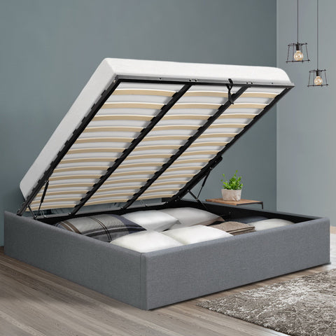 Artiss Bed Frame King Size Gas Lift Base Grey TOKI Chez Guru