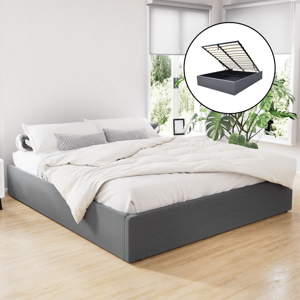 Artiss Bed Frame King Size Gas Lift Base Grey TOKI Chez Guru