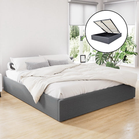 Artiss Bed Frame King Size Gas Lift Base Grey TOKI Chez Guru