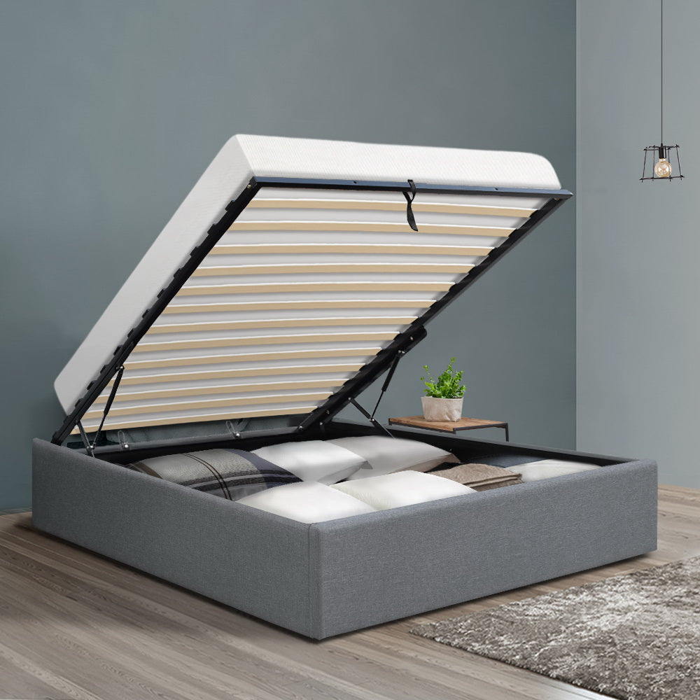Artiss Bed Frame King Single Size Gas Lift Base Grey TOKI Chez Guru