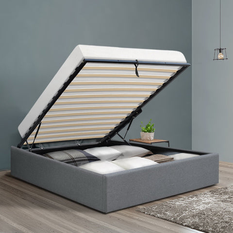 Artiss Bed Frame King Single Size Gas Lift Base Grey TOKI Chez Guru