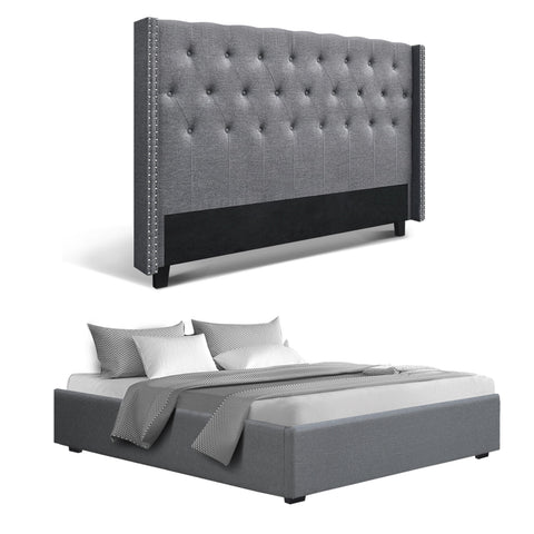 Artiss King Bed Frame Storage Tufted Headboard Gas Lift Base Grey
