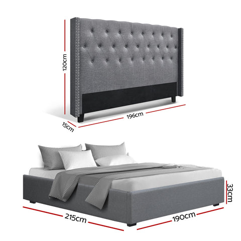 Artiss King Bed Frame Storage Tufted Headboard Gas Lift Base Grey