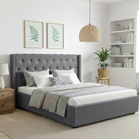 Artiss King Bed Frame Storage Tufted Headboard Gas Lift Base Grey