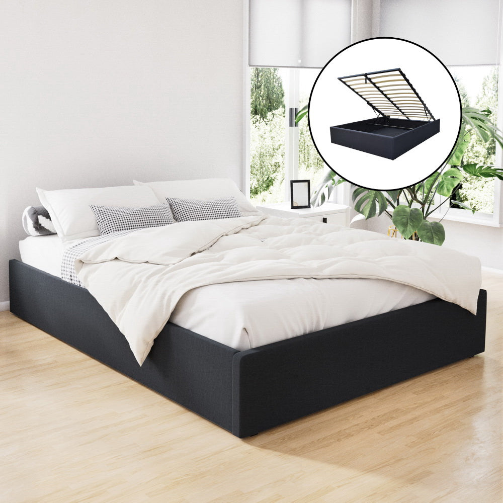 Artiss Bed Frame Queen Size Gas Lift Base Charcoal TOKI Chez Guru