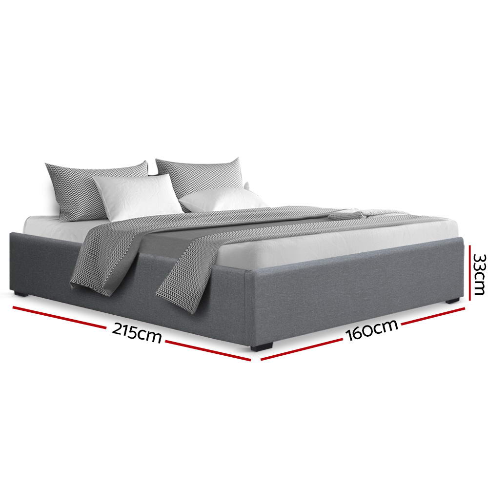 Artiss Bed Frame Queen Size Gas Lift Base Grey TOKI Chez Guru