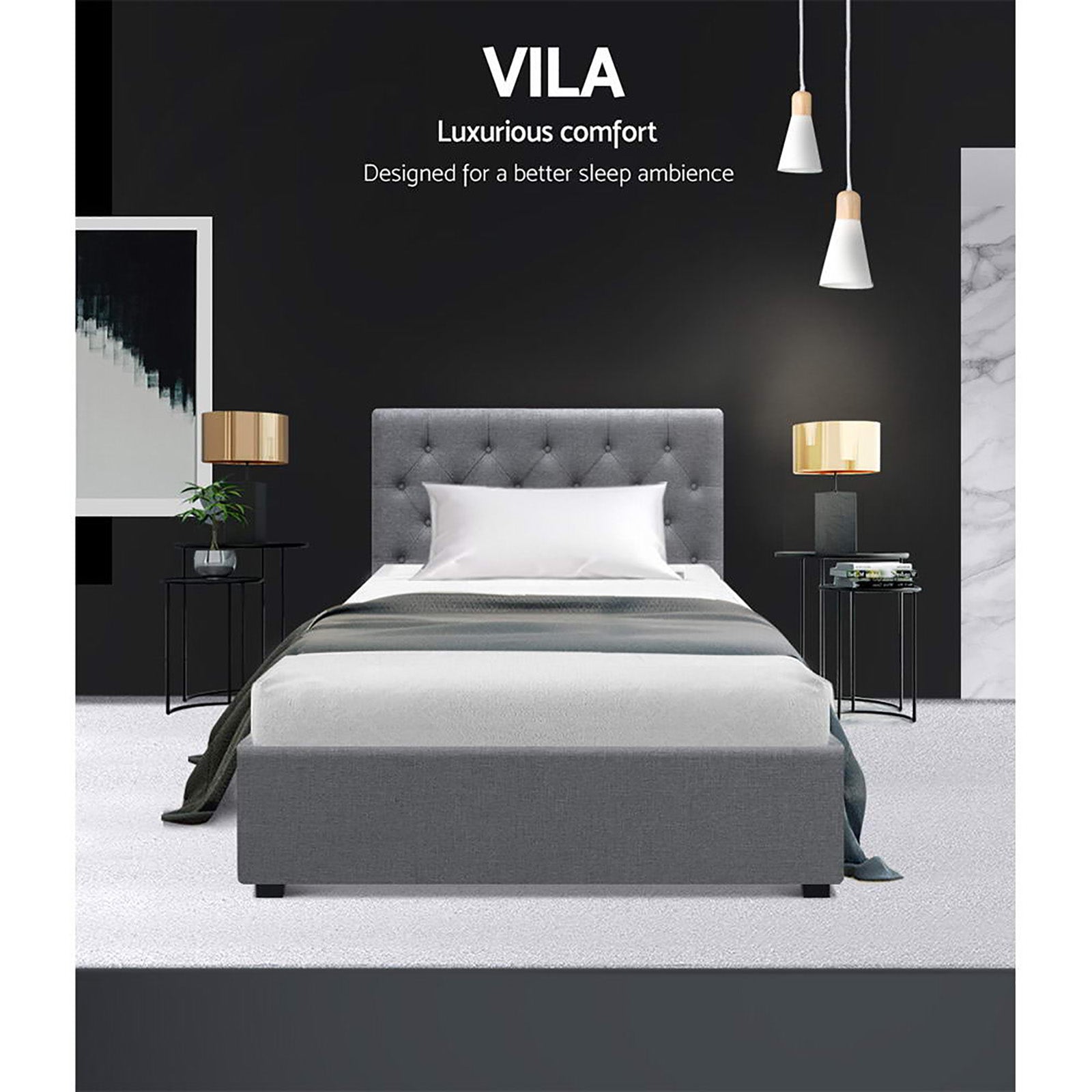 Artiss Bed Frame King Single Size Gas Lift Grey VILA Chez Guru