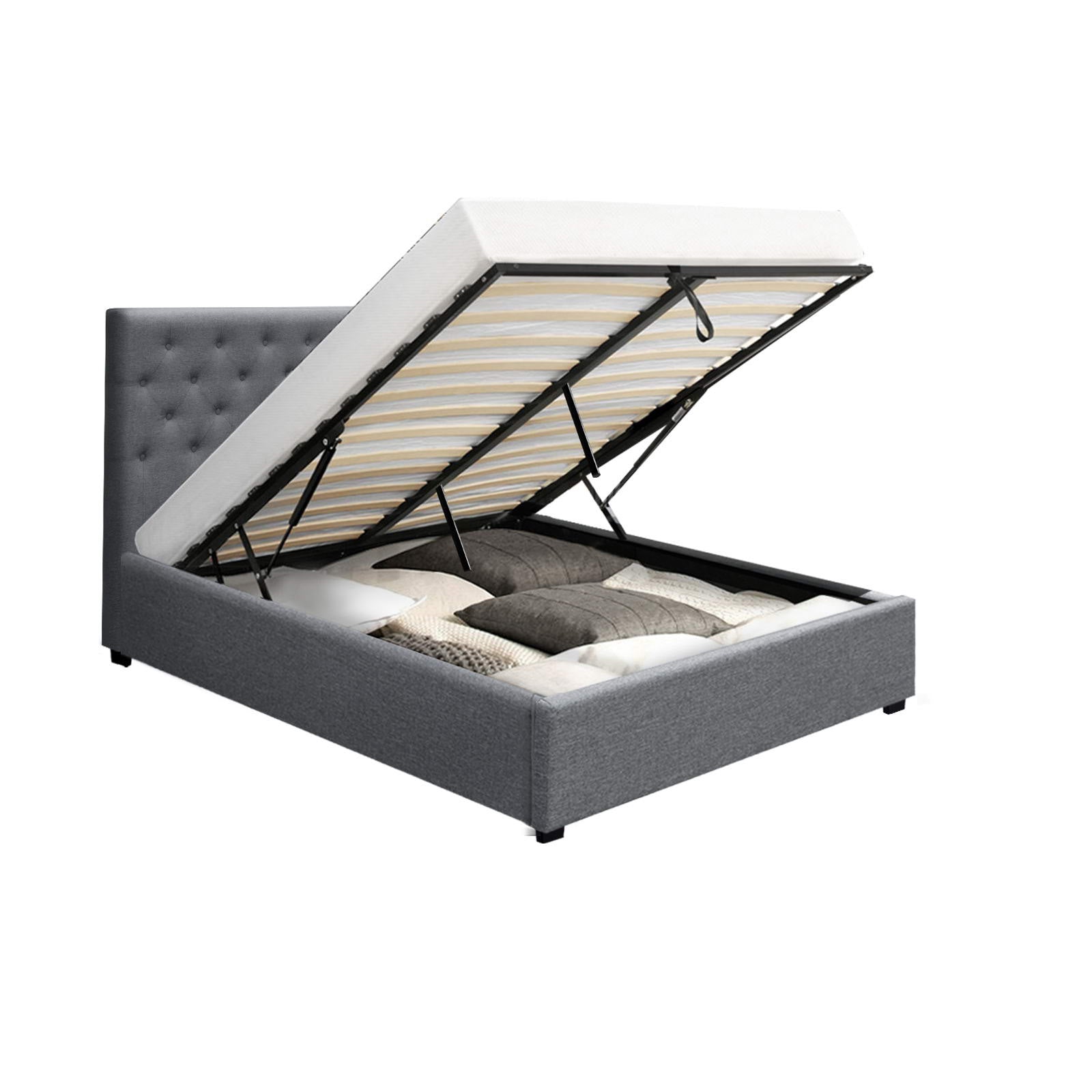 Artiss Bed Frame Queen Size Gas Lift Grey VILA Chez Guru