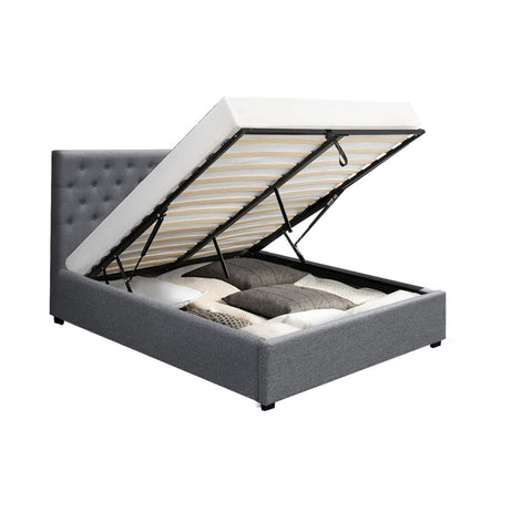 Artiss Bed Frame Queen Size Gas Lift Grey VILA Chez Guru