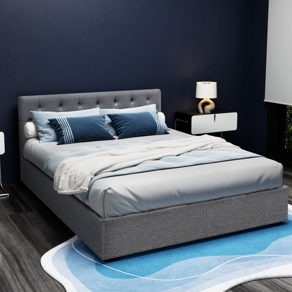 Artiss Bed Frame Queen Size Gas Lift Grey VILA Chez Guru