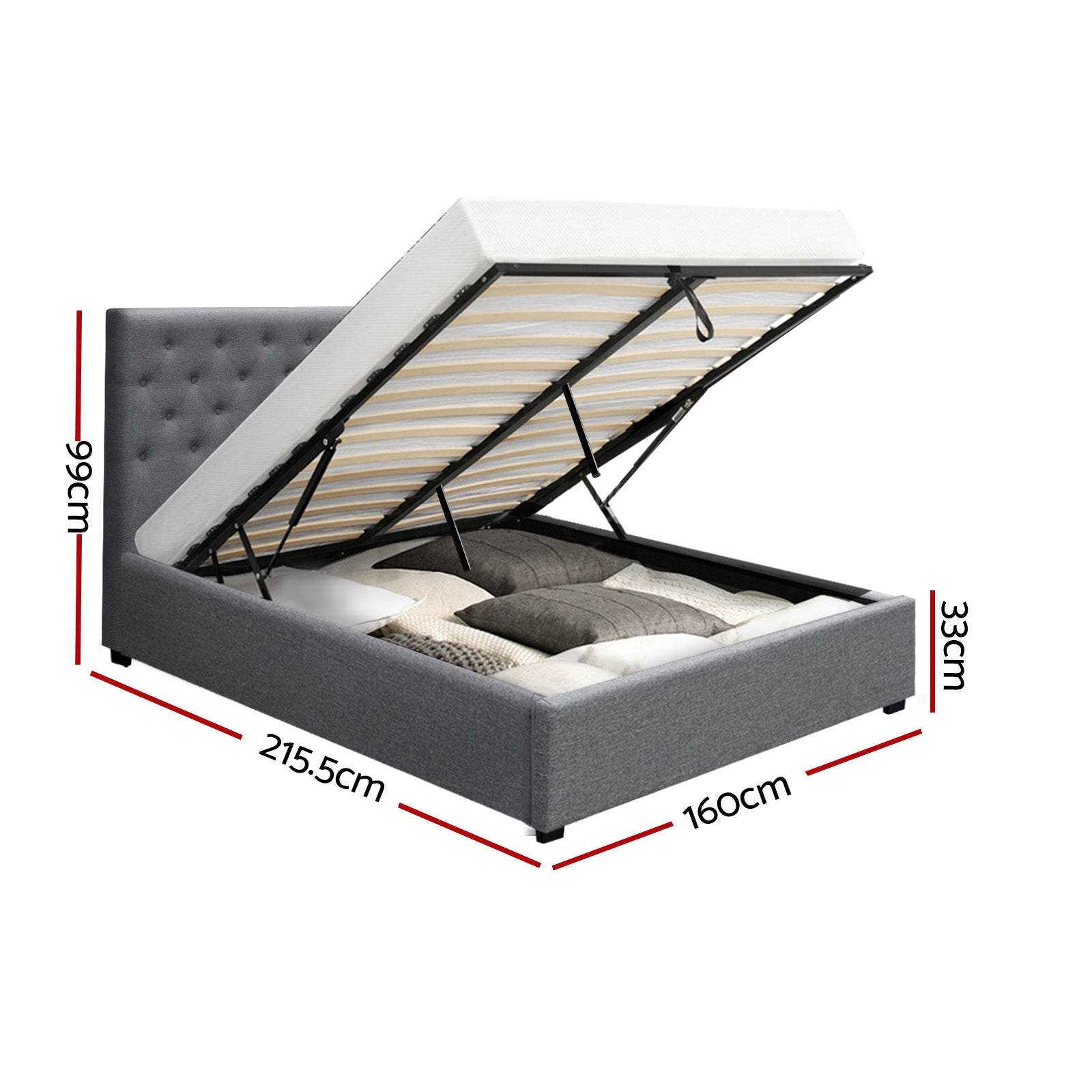 Artiss Bed Frame Queen Size Gas Lift Grey VILA Chez Guru