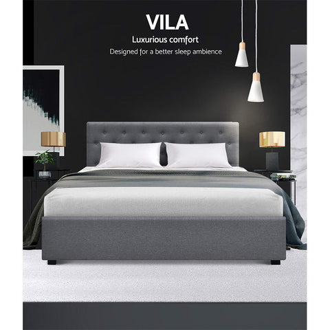 Artiss Bed Frame Queen Size Gas Lift Grey VILA Chez Guru