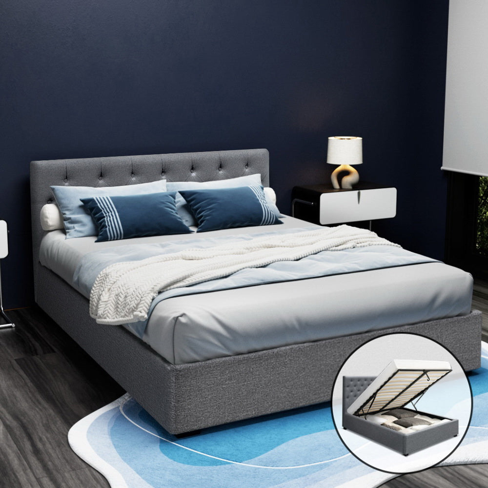 Artiss Bed Frame Queen Size Gas Lift Grey VILA Chez Guru