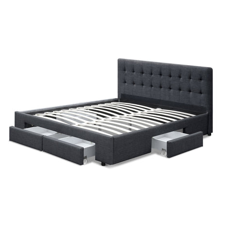 Artiss Bed Frame Double Size with 4 Drawers Grey AVIO Chez Guru