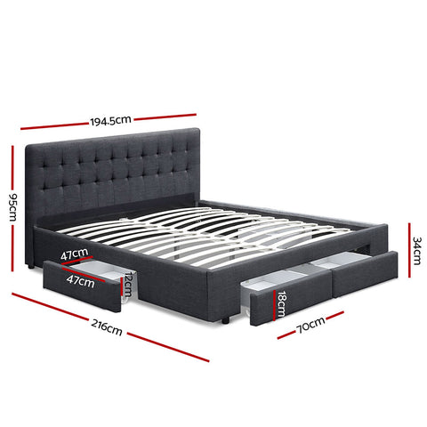 Artiss Bed Frame King Size with 4 Drawers Charcoal AVIO Chez Guru