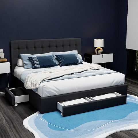 Artiss Bed Frame King Size with 4 Drawers Charcoal AVIO Chez Guru