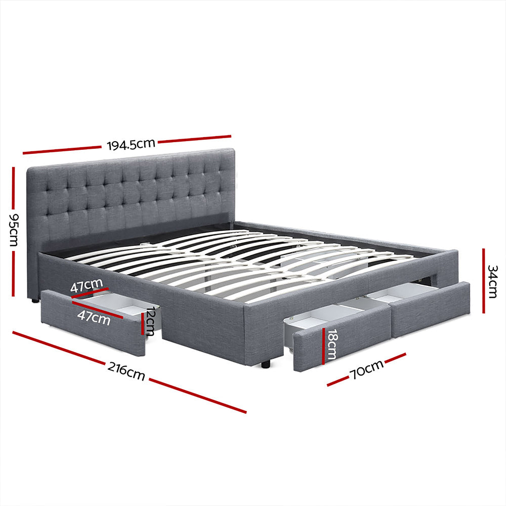 Artiss Bed Frame King Size with 4 Drawers Grey AVIO Chez Guru